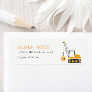 Cute Construction Crane Fordon, oavsett ålder Returadress Etikett
