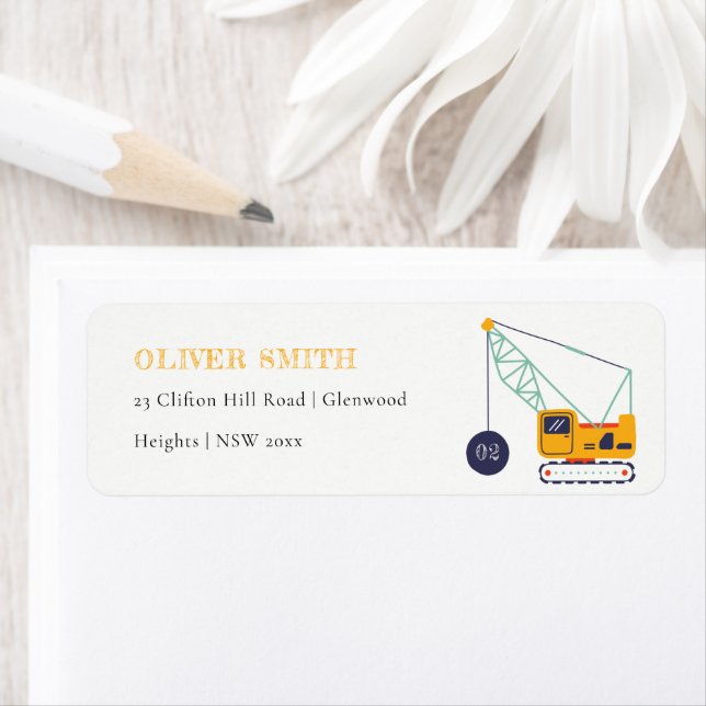 Cute Construction Crane Fordon, oavsett ålder Returadress Etikett (Insitu)