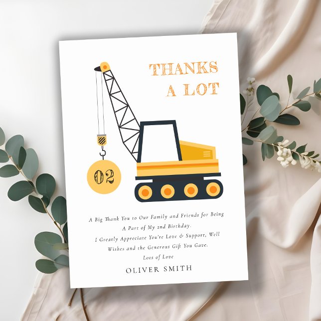 Cute Construction Crane Fordon, oavsett ålder Tack Kort (Skapare uppladdad)