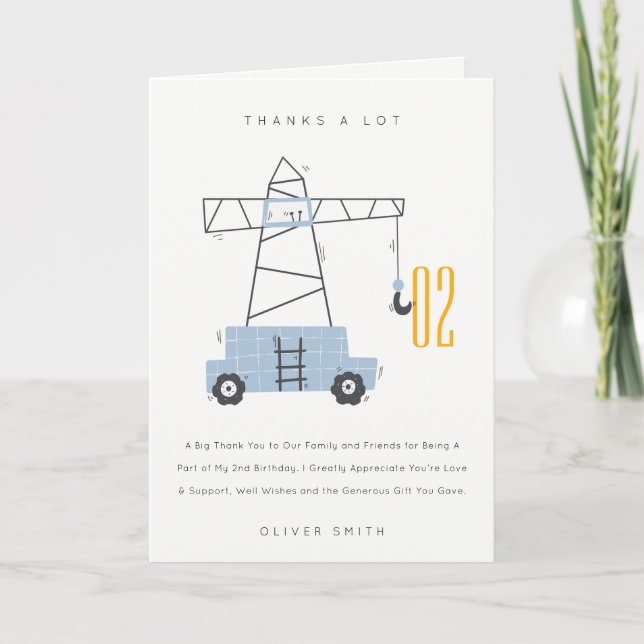 Cute Construction Crane Kids any age Birday Tack Kort (Framsida)
