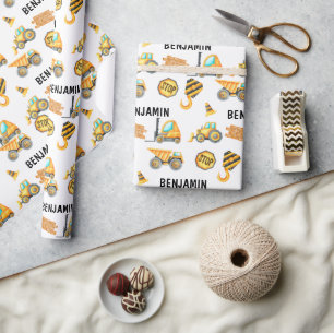 Cute Construction Fordon Boy Birthday Presentpapper