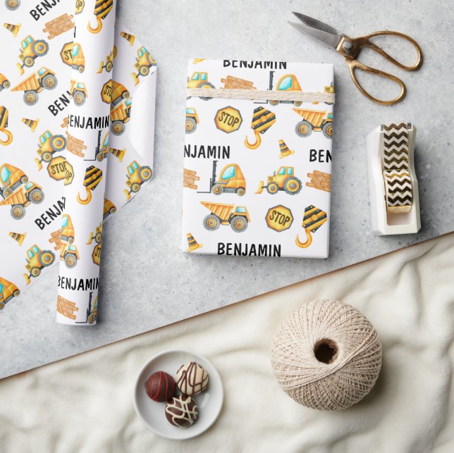 Cute Construction Fordon Boy Birthday Presentpapper (Hantverk)