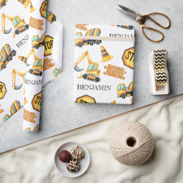 Cute Construction Fordon Boy Birthday Presentpapper (Hantverk)