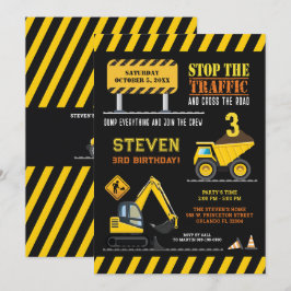 Cute Construction Lastbil Birthday Boys Party Inbjudningar