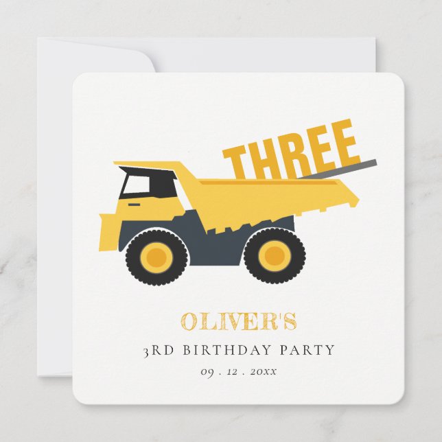 Cute Construction Lastbil Birthday Sticker Inbjudningar (Framsida)