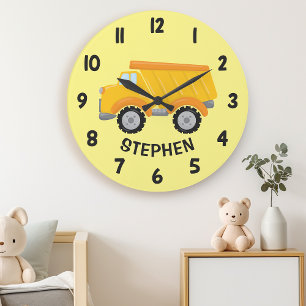 Cute Construction Lastbil Boys Bedroom Wall Stor Klocka