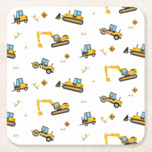 Cute Construction Lastbil Mönster Barns födelsedag Underlägg Papper Kvadrat