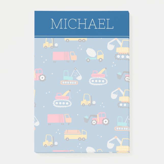 Cute Construction Movers Mönster Post-it Block (Framsida)