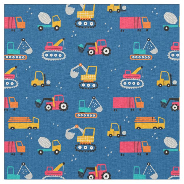 Cute Construction Movers Mönster Tyg (Närbild)