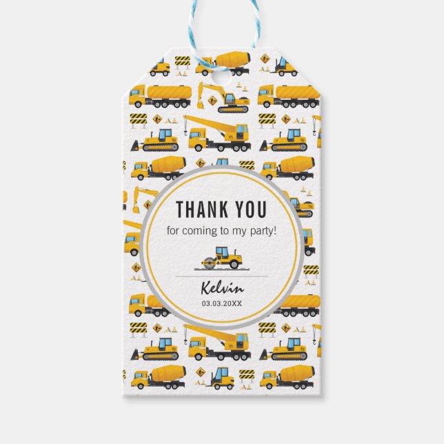 Cute Construction Thees Kids Party Tack Presentetikett (Framsidan)