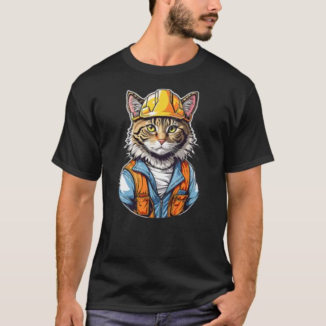 Cute Construction Worker Cat With A Hard Hat Graph T Shirt (Framsida)