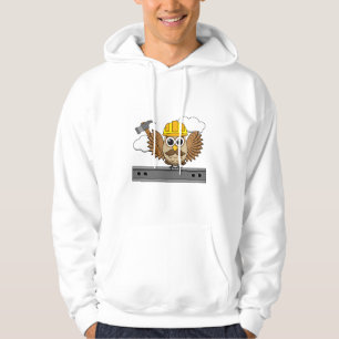 Cute Construction Worker Uggla med hård Tecknad Hoodie