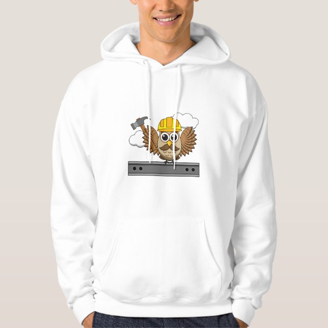 Cute Construction Worker Uggla med hård Tecknad Hoodie (Framsida)