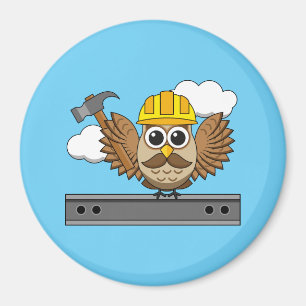 Cute Construction Worker Uggla med hård Tecknad Magnet