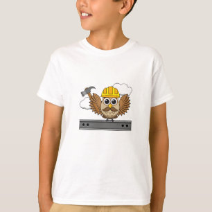 Cute Construction Worker Uggla med hård Tecknad T Shirt