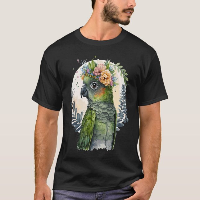 Cute Conure Parrot Bird Flower Crown Pet Birds T Shirt (Framsida)