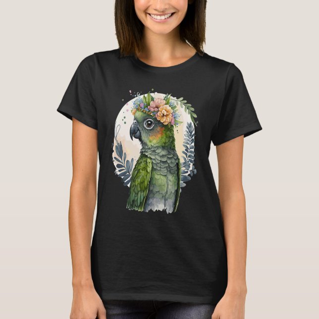 Cute Conure Parrot Bird Flower Crown Pet Birds T Shirt (Framsida)
