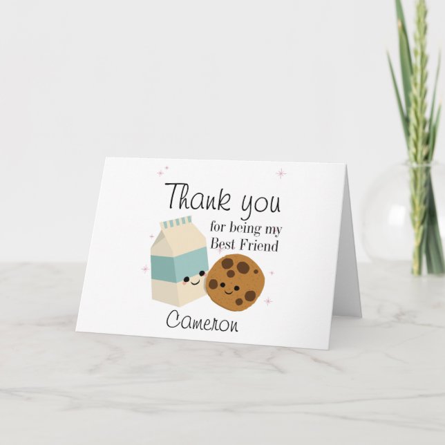 Cute Cookie och Mjölk kawaii, bästa vän Tack Kort (Framsida)