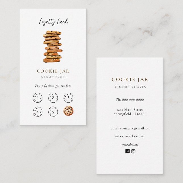 Cute Cookie shop Loyalty  business card Visitkort (Fram/baksida)
