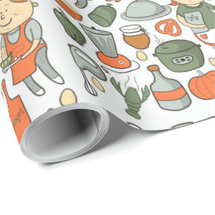 Cute Cooking Köks Pans Vintage Mönster Presentpapper