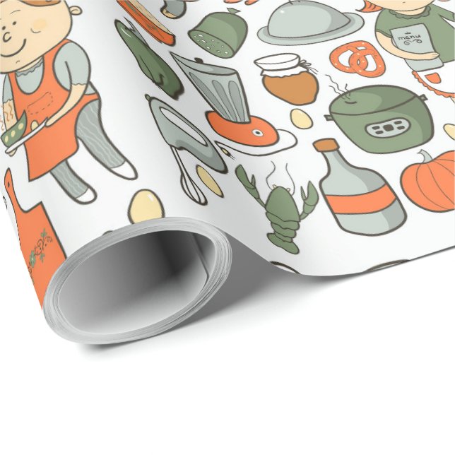 Cute Cooking Köks Pans Vintage Mönster Presentpapper (Rullad Hörn)