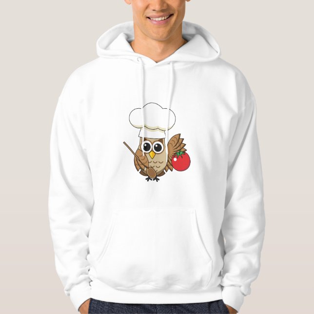 Cute Cooking Owl Cartoon Hoodie (Framsida)