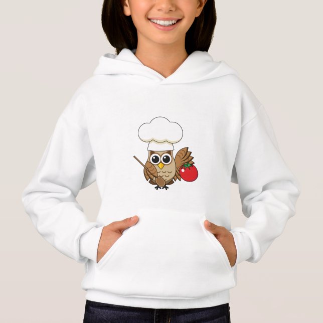 Cute Cooking Owl Cartoon T Shirt (Framsida)