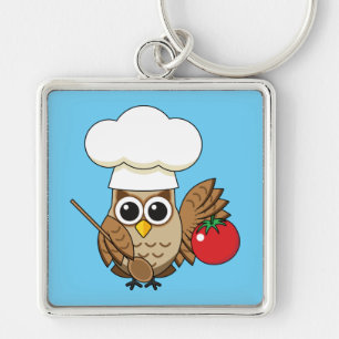 Cute Cooking Uggla Tecknad Fyrkantig Silverfärgad Nyckelring