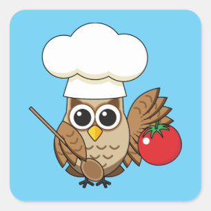 Cute Cooking Uggla Tecknad Fyrkantigt Klistermärke