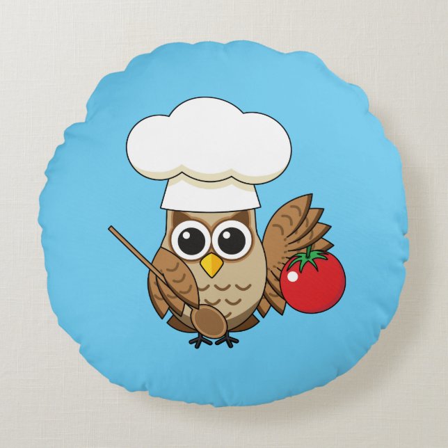 Cute Cooking Uggla Tecknad Rund Kudde (Framsidan)