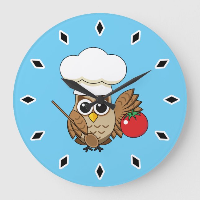 Cute Cooking Uggla Tecknad Stor Klocka (Framsida)