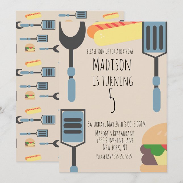 Cute Cookout Födelsedagsfest Hamburger Hotdog Meddelande (Fram/baksida)