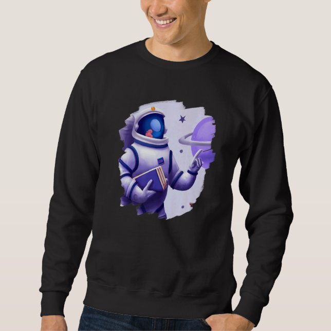 Cute Cool Astronaut Teacher Student Professor Scho Lång Ärmad Tröja (Framsida)