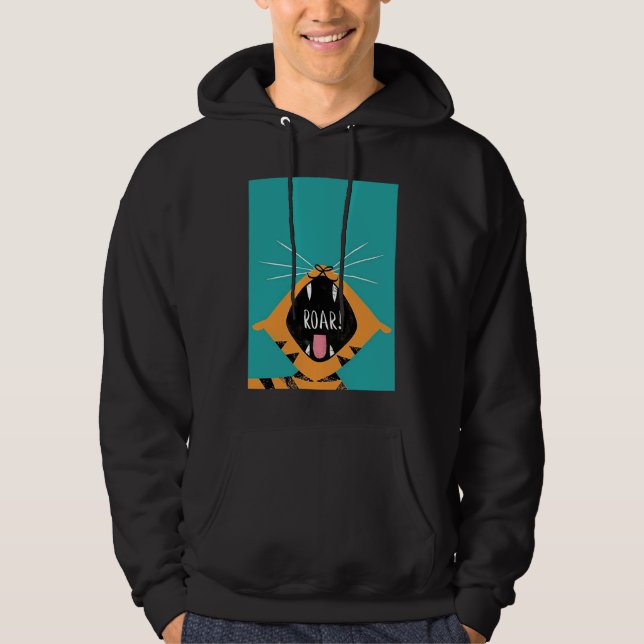 Cute Cool Tiger Bites Green Background Hoodie (Framsida)