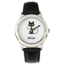 Cute Coola Black Cat med Grönt Öga Watch Armbandsur