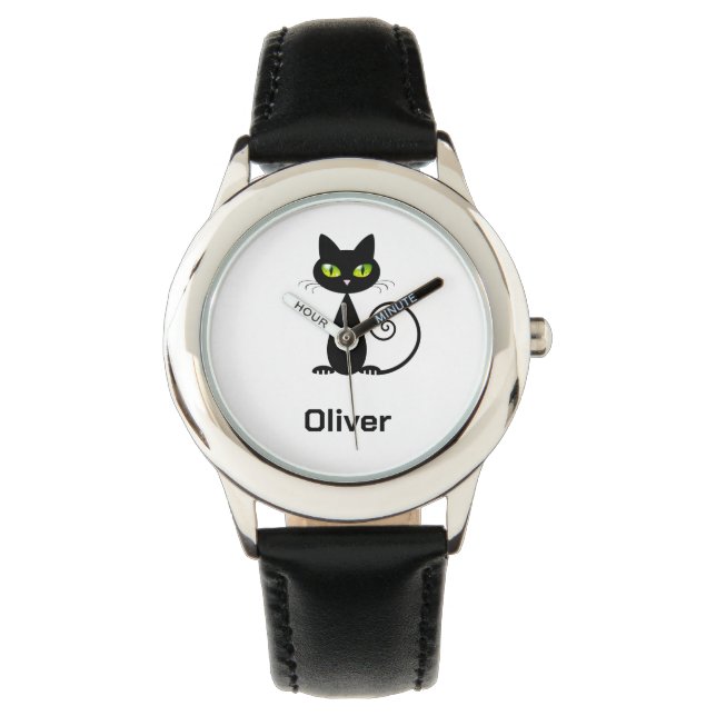 Cute Coola Black Cat med Grönt Öga Watch Armbandsur (Framsida)