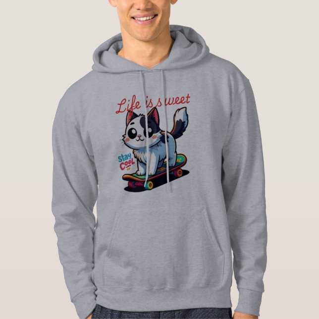 Cute Coola Cat T-Shirt Hoodie (Framsida)