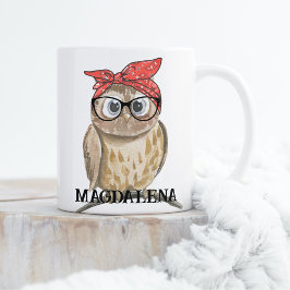 Cute Coola Hipster Uggla i Glass & Red Bandana Kaffemugg