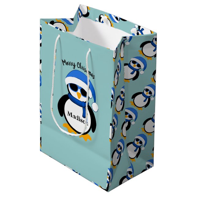 Cute coola penguin God jul Blue Personalize (Framsidan Vinklad)