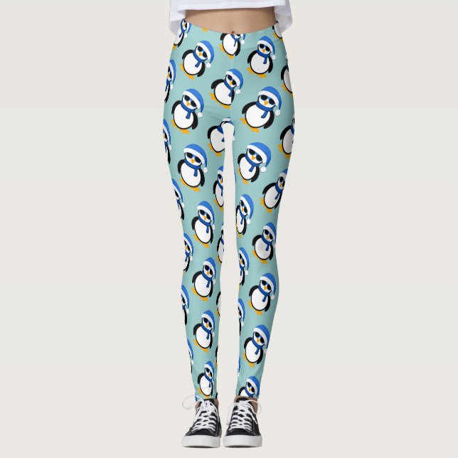 Cute coola pinggul jul vinterblått mönster leggings (Framsida)