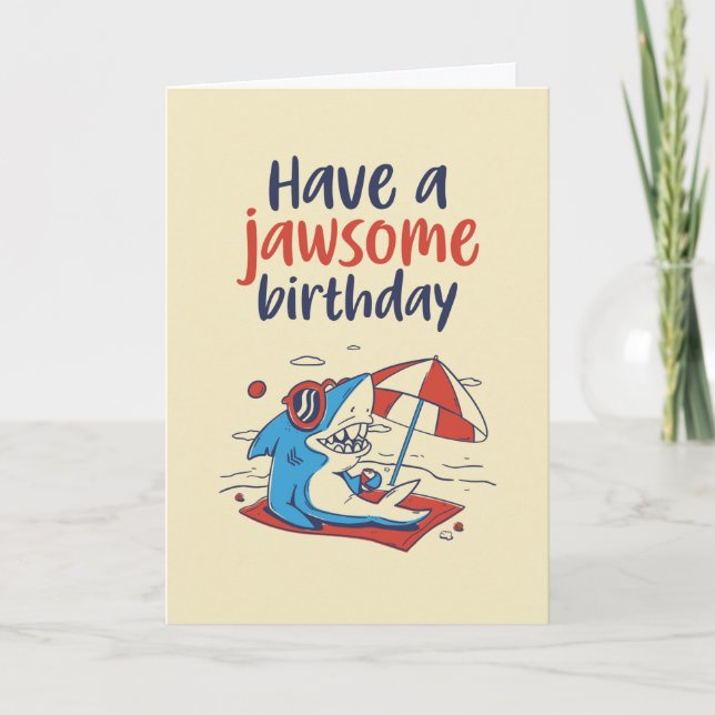 Cute Coola Shark Pun Funny Jawsome Birthday Kort (Framsida)