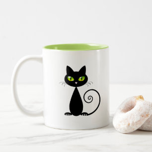 Cute Coola Sitta Black Cat med Grönt Öga Två-Tonad Mugg