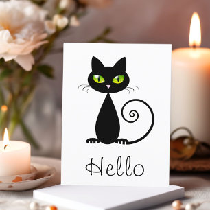 Cute Coola Sitta Black Cat med Grönt Öga Vykort