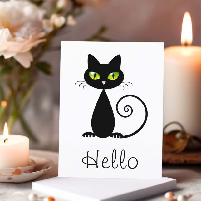 Cute Coola Sitta Black Cat med Grönt Öga Vykort (Skapare uppladdad)