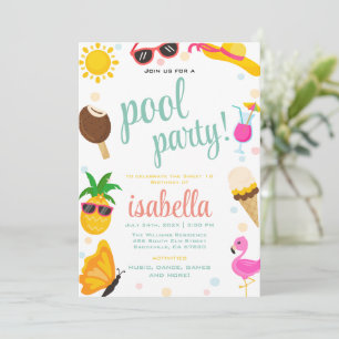 Cute Coola Tropical Bassäng Party, sommardag Inbjudningar