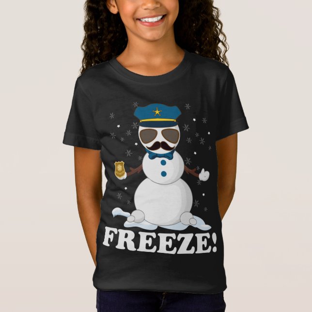 Cute Cop Snögubbe Freeze Den ynliga julparen för p T Shirt (Framsida)