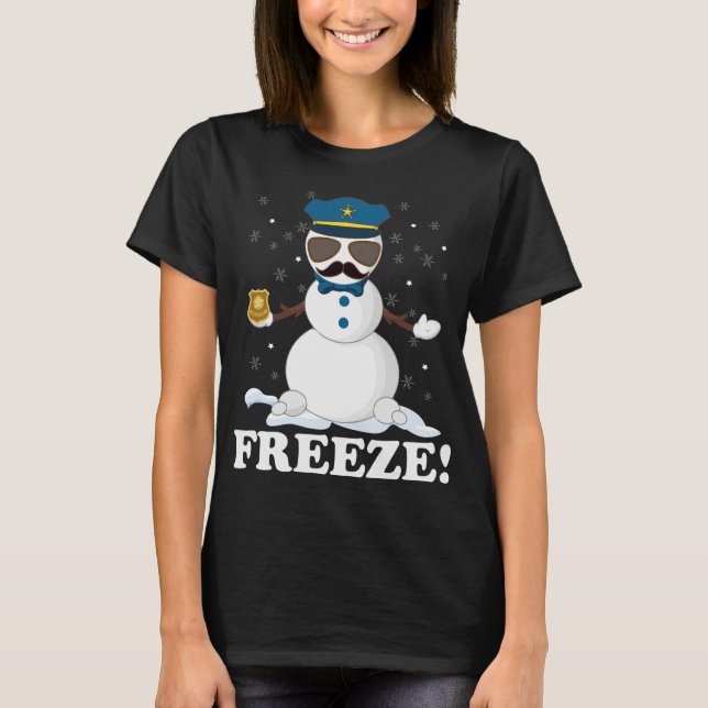 Cute Cop Snögubbe Freeze Den ynliga julparen för p T Shirt (Framsida)