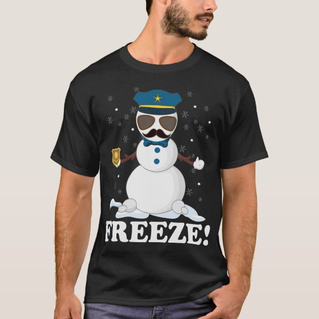 Cute Cop Snögubbe Freeze Den ynliga julparen för p T Shirt (Framsida)