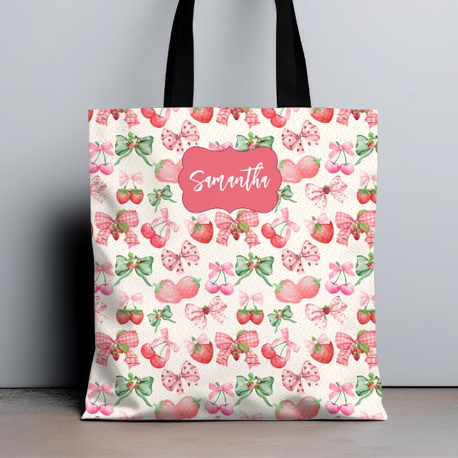 Cute Coquette aesthetic girly strawberry pattern Tygkasse (Skapare uppladdad)