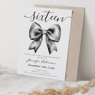 Cute Coquette Black Bow Sweet 16 Birthday Inbjudningar
